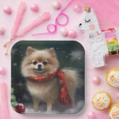 Pommerse Hond in Sneeuw Kerstmis Papieren Bordje (Feest)