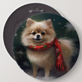 Pommerse Hond in Sneeuw Kerstmis Ronde Button 6,0 Cm (Voorkant /achterkant)