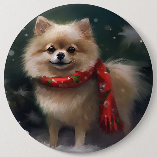 Pommerse Hond in Sneeuw Kerstmis Ronde Button 6,0 Cm (Voorkant)