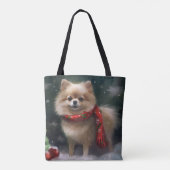 Pommerse Hond in Sneeuw Kerstmis Tote Bag (Achterkant)