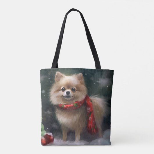 Pommerse Hond in Sneeuw Kerstmis Tote Bag (Achterkant)