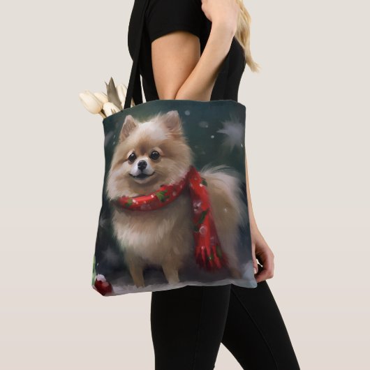 Pommerse Hond in Sneeuw Kerstmis Tote Bag (Dichtbij)