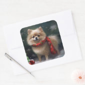 Pommerse Hond in Sneeuw Kerstmis Vierkante Sticker (Envelop)