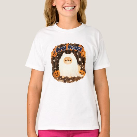 Pommerse hond in spookkostuum - Happy Halloween T-shirt (Voorkant)