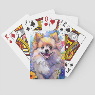 Pommerse hond kaarten spelen