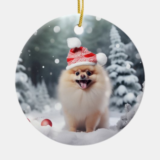 Pommerse hond kerst aandenken keramisch ornament (Voorkant)