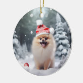 Pommerse hond kerst aandenken keramisch ornament (Links)