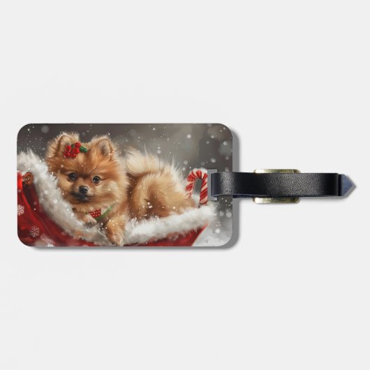 Pommerse Hond Kerstfeest Bagagelabel (Achterkant horizontaal)