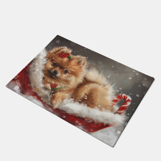 Pommerse Hond Kerstfeest Deurmat (Schuin)