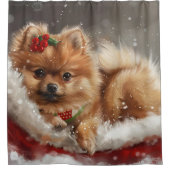 Pommerse Hond Kerstfeest Douchegordijn (Voorkant)