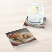 Pommerse Hond Kerstfeest Glazen Onderzetter (Schuin)