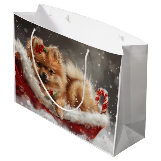 Pommerse Hond Kerstfeest Groot Cadeauzakje (Achterkant Gekanteld)