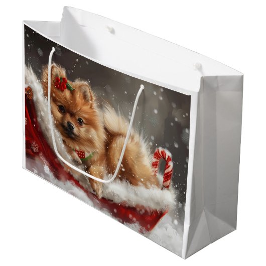 Pommerse Hond Kerstfeest Groot Cadeauzakje (Voorkant Gekanteld)