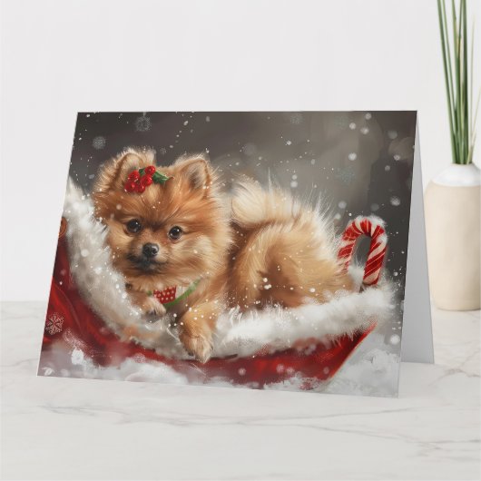 Pommerse Hond Kerstfeest Kaart (Voorkant)