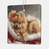 Pommerse Hond Kerstfeest Keramisch Ornament (Links)