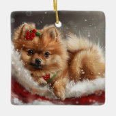 Pommerse Hond Kerstfeest Keramisch Ornament (Voorkant)