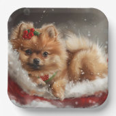 Pommerse Hond Kerstfeest Papieren Bordje (Voorkant)