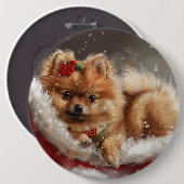 Pommerse Hond Kerstfeest Ronde Button 6,0 Cm (Voorkant /achterkant)