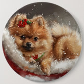Pommerse Hond Kerstfeest Ronde Button 6,0 Cm (Voorkant)