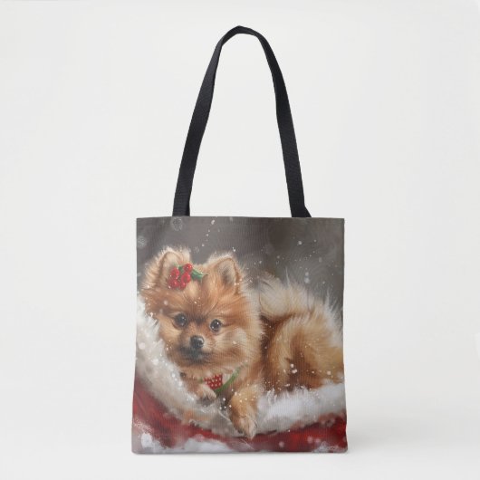 Pommerse Hond Kerstfeest Tote Bag (Voorkant)