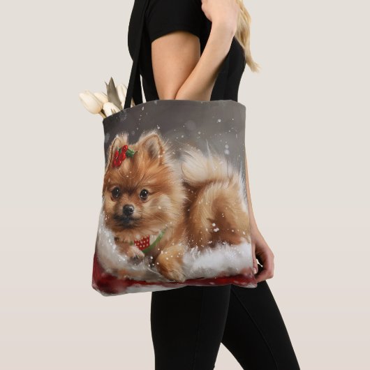 Pommerse Hond Kerstfeest Tote Bag (Dichtbij)