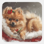 Pommerse Hond Kerstfeest Vierkante Sticker (Voorkant)