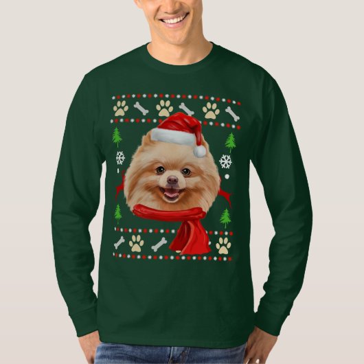 Pommerse Hond Lelijke Kerstmis T-shirt (Voorkant)
