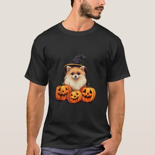 Pommerse Hond met Jack O lantaarn Pompoen Hallowe T-shirt (Voorkant)