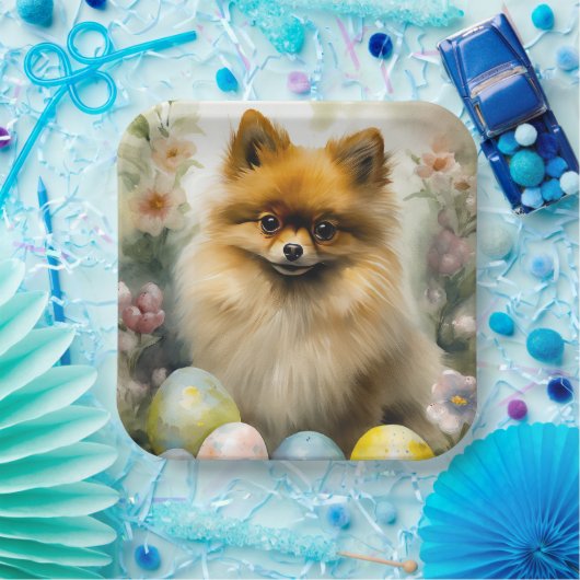 Pommerse Hond met Paaseieren Vakantie Papieren Bordje (Feest)
