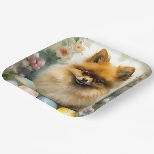 Pommerse Hond met Paaseieren Vakantie Papieren Bordje (Gebogen)