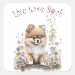 Pommerse Hond Mom Floral Vierkante Sticker