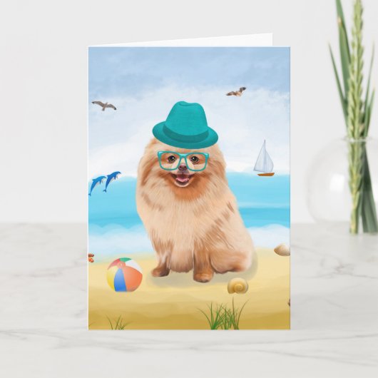 Pommerse Hond op het strand Kaart (Voorkant)