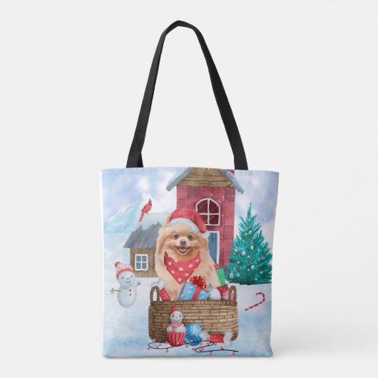 Pommerse hond op sneeuwkerst, hoofddoek P Tote Bag (Achterkant)
