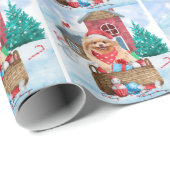 Pommerse hond op sneeuwkerstmis cadeaupapier (Rol Hoek)