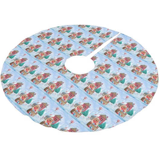 Pommerse hond op sneeuwkerstmis kerstboom rok (Gekanteld)