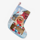 Pommerse hond op sneeuwkerstmis kleine kerstsok (Voorkant (Hangend))