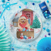 Pommerse hond op sneeuwkerstmis papieren bordje (Feest)