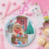 Pommerse hond op sneeuwkerstmis papieren bordje (Feest)