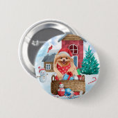 Pommerse hond op sneeuwkerstmis ronde button 5,7 cm (Voorkant /achterkant)
