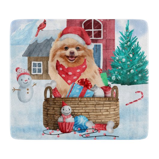 Pommerse hond op sneeuwkerstmis snijplank (Voorkant)