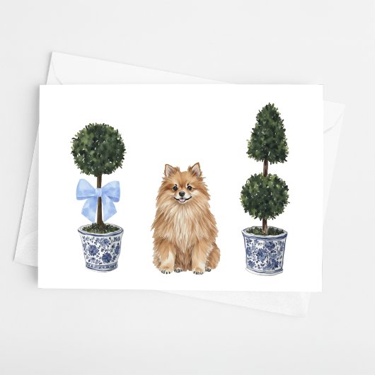Pommerse hond Puppy Topiary Waterverf Kaart