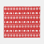 Pommerse Hond Silhouetten Kerstpatroon Rood Fleece Deken (Voorkant (Horizontaal))