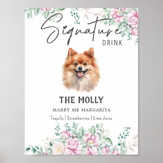 Pommerse Hond Trouwhandtekening Drink Teken Poster (Voorkant)