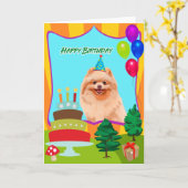 Pommerse hond verjaardag kaart (Gele Bloem)