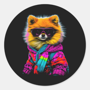 Pommerse Hond Winter Sport Ski Snowboard Ronde Sticker