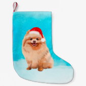 Pommerse Hond Zittend Op Strand Kerst Pet Kleine Kerstsok (Voorkant)