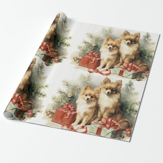 Pommerse Honden Kerstboom en Cadeaus Cadeaupapier (Uitgerold)