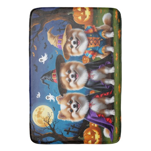 Pommerse Honden Pompoen Halloween Grappig Badmat (Voorkant Verticaal)