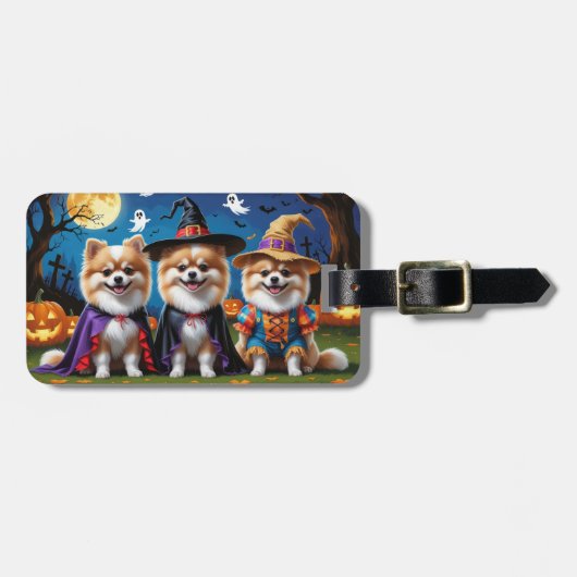 Pommerse Honden Pompoen Halloween Grappig Bagagelabel (Voorkant horizontaal)
