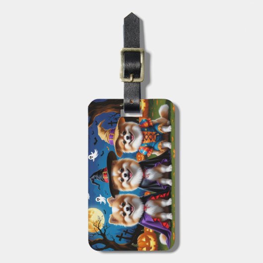 Pommerse Honden Pompoen Halloween Grappig Bagagelabel (Voorkant verticaal)